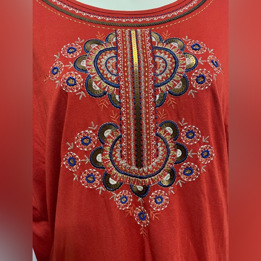 NWTS CHICO'S WOMEN'S
EMBELLISHED TOP SIZE 2 PETITE BURNT ORANGE 3/4 SLEEVES - Picture 5 of 8